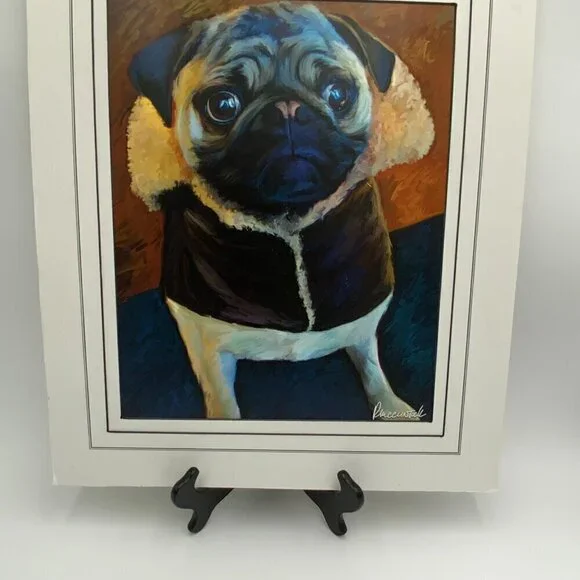 Signed Robert McClintock “The Aviator” Pug Print 13 1/2" x 10 3/4"